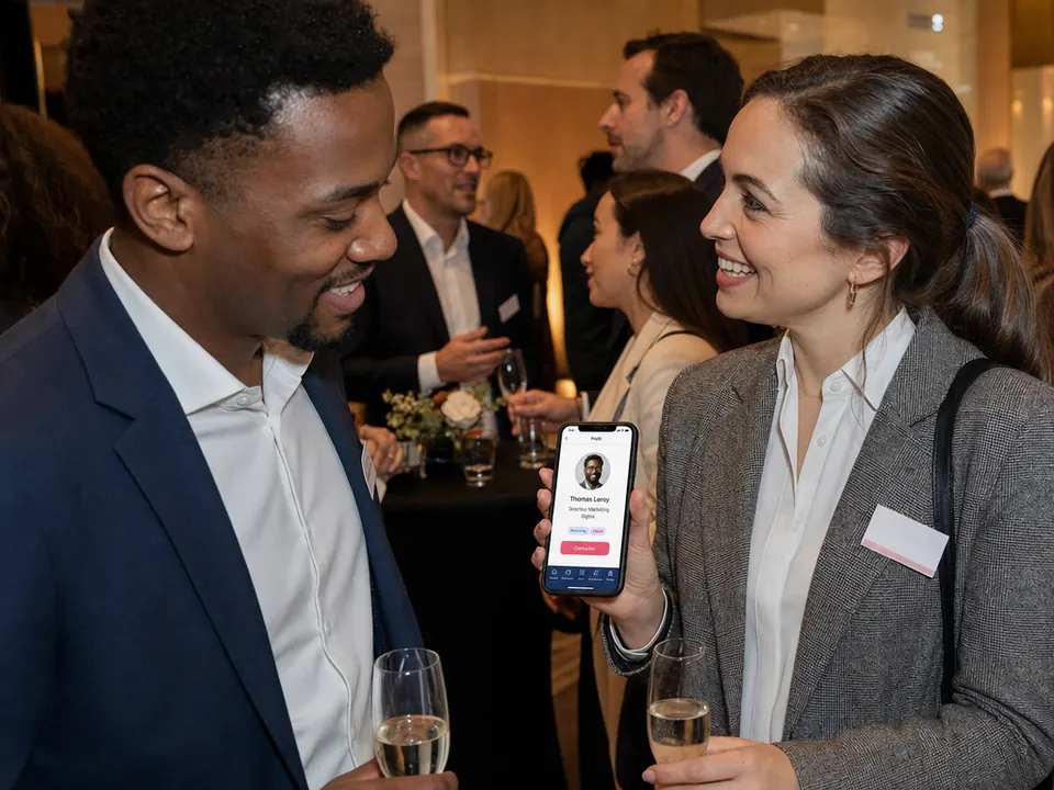 Deux participants qui échangent grâce à l'application de networking
